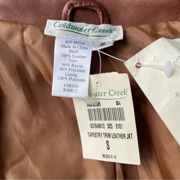 NWT Coldwater Creek Tapestry  Trim Leather Jacket - Picture 10 of 14